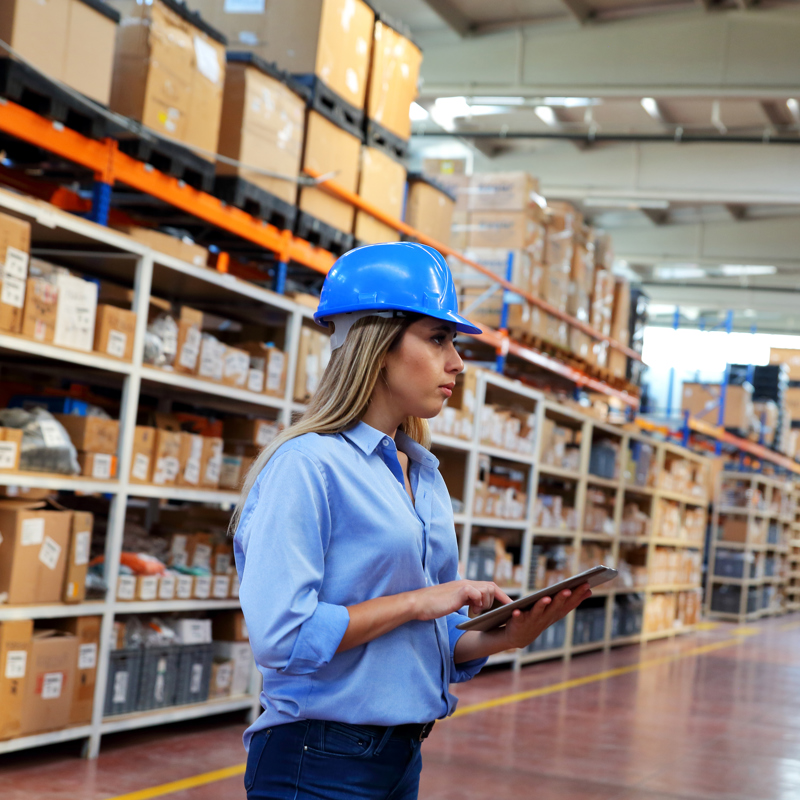 Woman Holding Tablet In Warehouse (1)